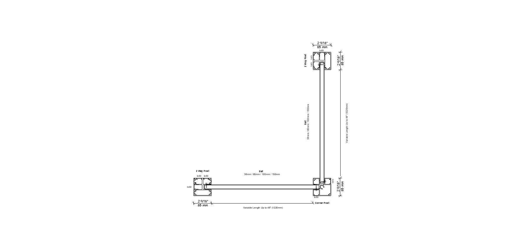 Corner Railing- Horizontal Slats- No Handrail